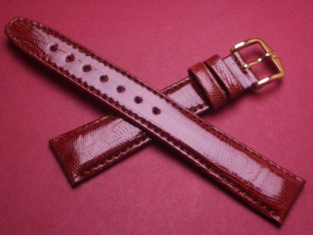 Hirsch Uhren-Armband, Eidechsenleder, 17mm im Verlauf auf 14mm, Farbe: rot-braun glänzend 