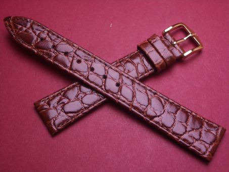 Hirsch Uhren-Armband, Kalbsleder mit Krokoprägung, 17mm im Verlauf auf 14mm, Farbe: braun glänzend 