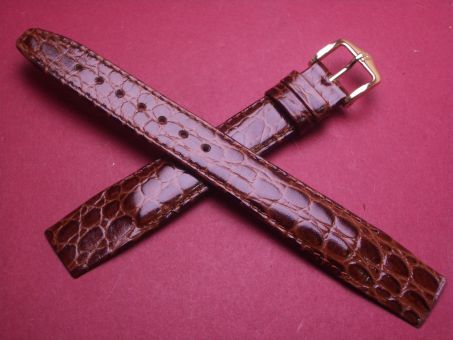 Hirsch Uhren-Armband, Kalbsleder mit Krokoprägung, 17mm im Verlauf auf 14mm, für feste Stege, Farbe: braun glänzend 