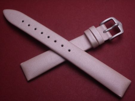 Hirsch Uhren-Armband, Kalbsleder mit Textil, 14mm im Verlauf auf 12mm, Farbe: silber-rosa 
