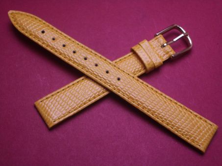 Hirsch Uhren-Armband, Kalbsleder mit Eidechsenprägung, 14mm im Verlauf auf 12mm, Farbe: gelb 