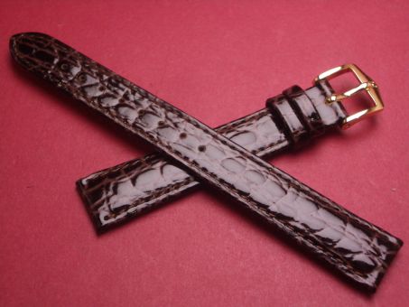 Hirsch Uhren-Armband, Kalbsleder mit Krokoprägung, 14mm im Verlauf auf 12mm, Farbe: dunkelbraun glänzend 
