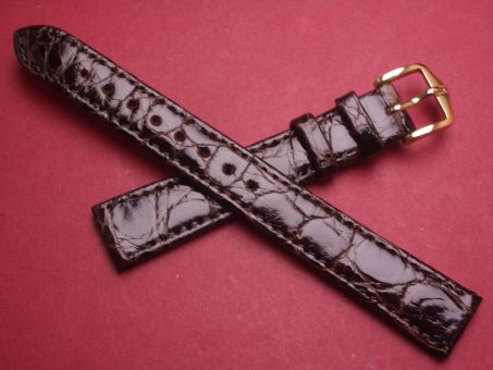 Hirsch Uhren-Armband, Krokoleder, 14mm im Verlauf auf 12mm, Farbe: dunkelbraun glänzend 