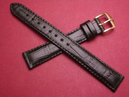 Hirsch Uhren-Armband, Kalbsleder mit Krokoprägung, 14mm im Verlauf auf 12mm, Farbe: dunkelgrün 