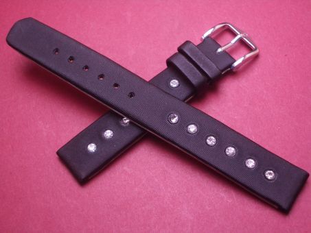 Hirsch Uhren-Armband, Kalbsleder mit Textil und Strassbesatz, 14mm im Verlauf auf 14mm, Farbe: schwarz-silber 