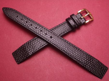 Hirsch Uhren-Armband, Kalbsleder mit Eidechsenprägung, 14mm im Verlauf auf 12mm, für feste Stege, Farbe: schwarz 