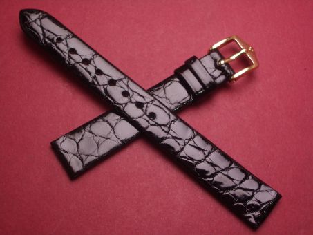 Hirsch Uhren-Armband, Krokoleder, 14mm im Verlauf auf 12mm, Farbe: schwarz glänzend 