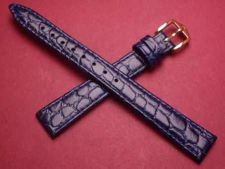 Hirsch Uhren-Armband, Kalbsleder mit Krokoprägung, 13mm im Verlauf auf 10mm, Farbe: dunkelblau 
