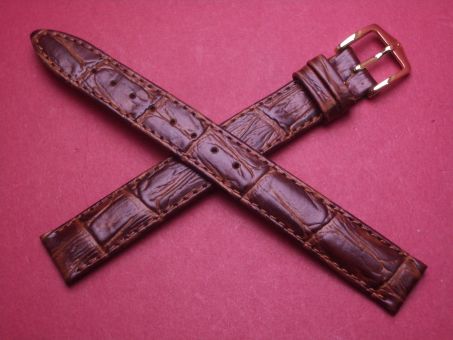 Hirsch Uhren-Armband, Kalbsleder mit Krokoprägung, 13mm im Verlauf auf 12mm, Farbe: braun 