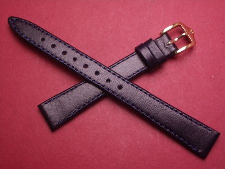 Hirsch Uhren-Armband, Kalbsleder, 13mm im Verlauf auf 10mm, Farbe: schwarz mit blauer Naht 