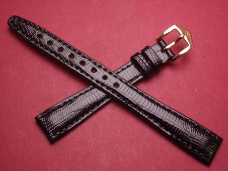 Hirsch Uhren-Armband, Eidechsenleder, 13mm im Verlauf auf 10mm, Farbe: schwarz glänzend 