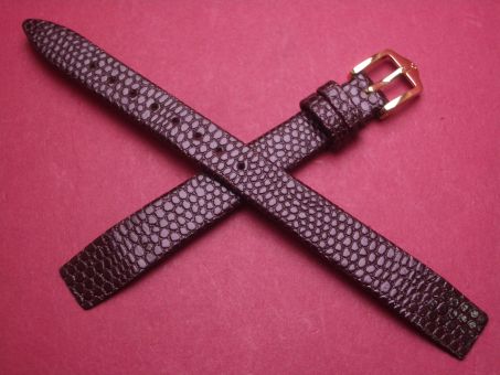 Hirsch Uhren-Armband, Kalbsleder mit Eidechsenprägung, 12mm im Verlauf auf 10mm, für feste Stege, Farbe: dunkelbraun 