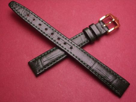 Hirsch Uhren-Armband, Kalbsleder mit Krokoprägung, 12mm im Verlauf auf 10mm, Farbe: dunkelgrün 