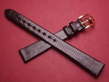 Hirsch Uhren-Armband, Eidechsenleder, 13mm im Verlauf auf 10mm, Farbe: dunkelbraun glänzend 