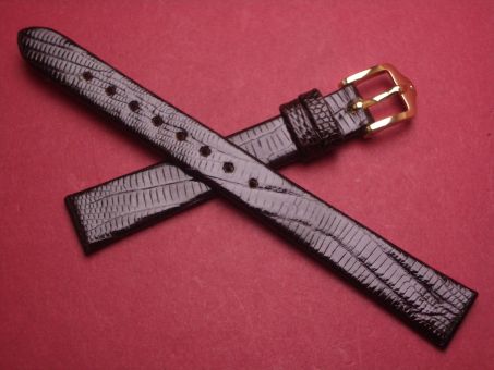 Hirsch Uhren-Armband, Eidechsleder, 12mm im Verlauf auf 10mm, Farbe: dunkelbraun glänzend 