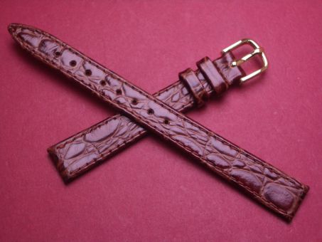 Hirsch Uhren-Armband, Kalbsleder mit Krokoprägung, 12mm im Verlauf auf 10mm, Farbe: dunkelbraun 