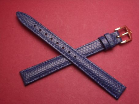 Hirsch Uhren-Armband, Kalbseder mit Eidechsenprägung, 12mm im Verlauf auf 10mm, Farbe: jeans-blau 