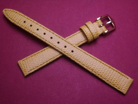 Hirsch Uhren-Armband, Kalbseder mit Eidechsenprägung, 12mm im Verlauf auf 10mm, Farbe: gelb 