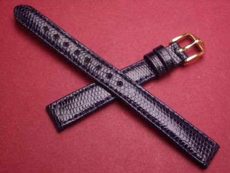 Hirsch Uhren-Armband, Eidechsenleder, 12mm im Verlauf auf 10mm, Farbe: dunkelblau 