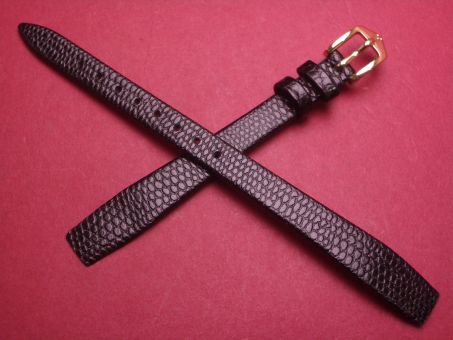 Hirsch Uhren-Armband, Kalbsleder mit Eidechsenprägung, 11mm im Verlauf auf 8mm, für feste Stege, Farbe: schwarz 