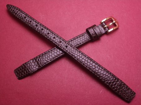 Hirsch Uhren-Armband, Kalbsleder mit Eidechsenprägung, 10mm im Verlauf auf 8mm, für feste Stege, Farbe: dunkelbraun 