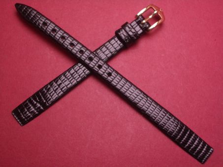 Hirsch Uhren-Armband, Eidechsenleder, 10mm im Verlauf auf 8mm, für feste Stege, Farbe: schwarz glänzend 