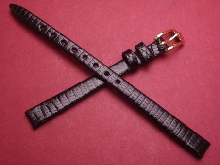 Hirsch Uhren-Armband, Eidechsenleder, 8mm im Verlauf auf 6mm, Farbe: schwarz glänzend 