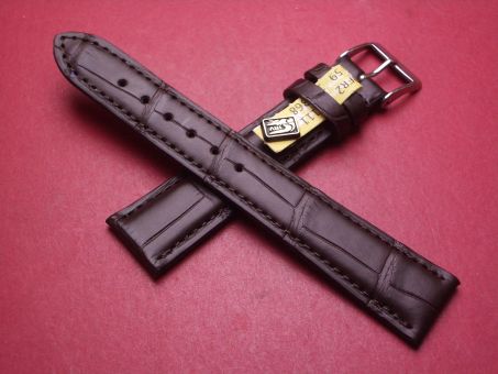 Lederarmband, Krokodil, Breite: 19mm-16mm, Länge: 117mm & 79mm, Farbe: dunkelbraun matt 