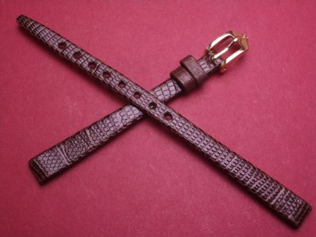 Hirsch Uhren-Armband, Eidechsenleder, 8mm im Verlauf auf 6mm, Farbe: dunkelbraun glänzend 