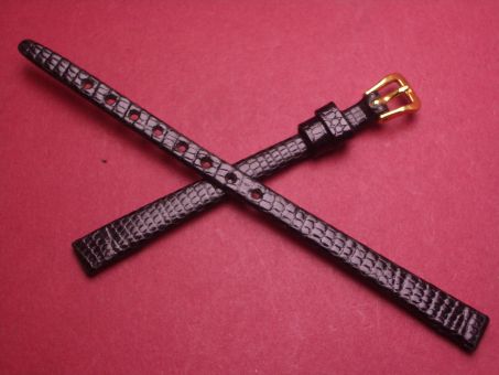 Hirsch Uhren-Armband, Eidechsenleder, 7mm im Verlauf auf 5mm, Farbe: schwarz glänzend 