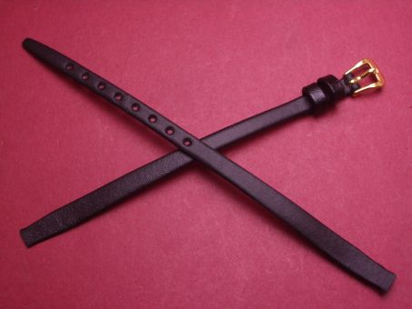 Hirsch Uhren-Armband, Kalbsleder, 6mm im Verlauf auf 6mm, für feste Stege, Farbe: schwarz 