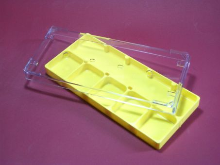 Stapelbare Aufbewahrungsdose Box mit 6 Fächern gelb mit Deckel
