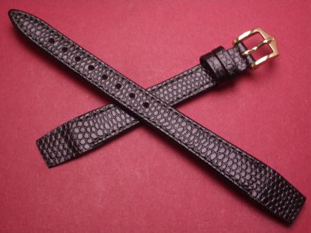 Hirsch Uhren-Armband, Kalbsleder mit Eidechsenprägung, 13mm im Verlauf auf 10mm, für feste Stege, Farbe: schwarz 