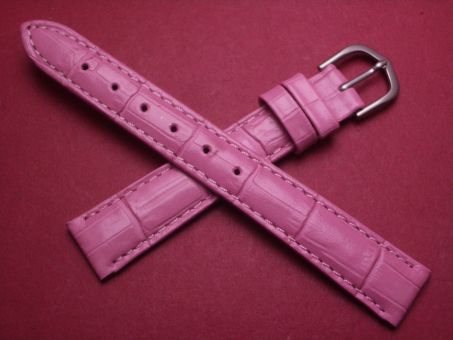Leder-Armband mit Dornschließe ,Kalbsleder mit Krokoprägung, 14mm im Verlauf auf 12mm, Farbe: rosa 