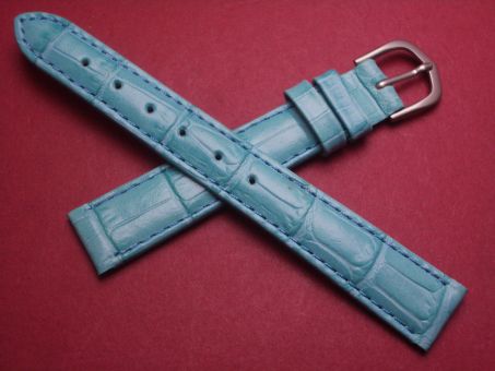 Leder-Armband mit Dornschließe ,Kalbsleder mit Krokoprägung, 14mm im Verlauf auf 12mm, Farbe: türkis 