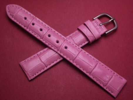 Leder-Armband mit Dornschließe ,Kalbsleder mit Krokoprägung, 16mm im Verlauf auf 14mm, Farbe: rosa 