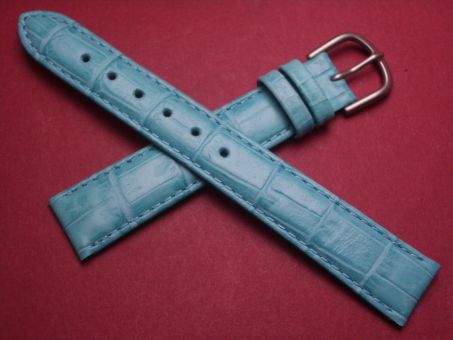 Leder-Armband mit Dornschließe ,Kalbsleder mit Krokoprägung, 16mm im Verlauf auf 14mm, Farbe: türkis 