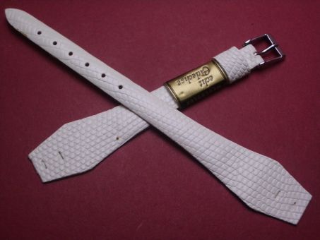 Mercrolux Vintage-Uhren-Armband, Eidechsenleder, 17mm im Verlauf auf 9mm, für feste Stege, Farbe: creme matt 