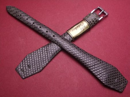 Mercrolux Vintage-Uhren-Armband, Eidechsenleder, 17mm im Verlauf auf 9mm, für feste Stege, Farbe: dunkelgrau 