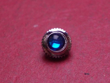 Uhrenkrone, weiß, Ø 4,9mm, Höhe 3,6mm, Gewinde 0,9mm, mit blauem Stein 