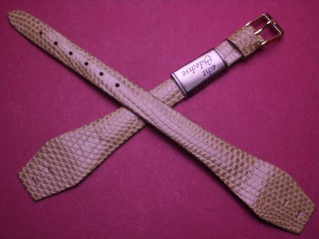 Mercrolux Vintage-Uhren-Armband, Eidechsenleder, 17mm im Verlauf auf 9mm, für feste Stege, Farbe: beige/karamell 