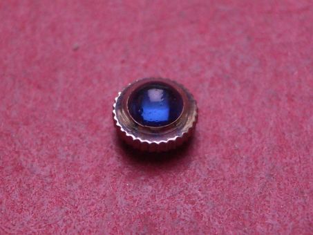 Uhrenkrone, weiß, Ø 4,6mm, Höhe 3,2mm, Gewinde 0,9mm, mit blauem Stein 