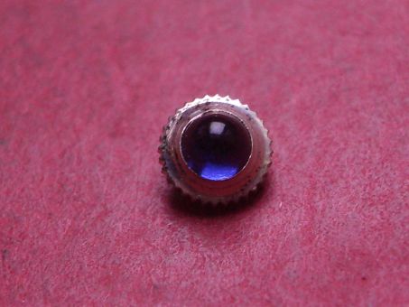 Uhrenkrone, weiß, Ø 4,9mm, Höhe 4,0mm, Gewinde 0,9mm, mit blauem Stein 