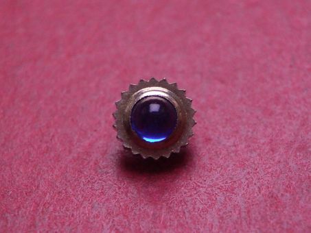 Uhrenkrone, weiß, Ø 5,3mm, Höhe 4,3mm, Gewinde 1,0mm, mit blauem Stein 
