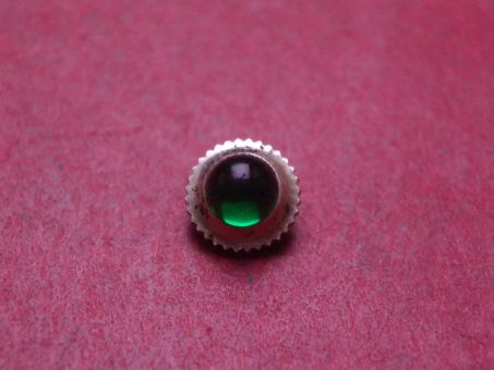 Uhrenkrone, weiß, Ø 4,9mm, Höhe 3,6mm, Gewinde 0,9mm, mit grünem Stein 