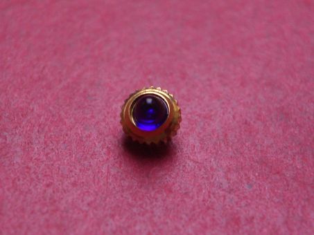 Uhrenkrone, gelb, Ø 4,1mm, Höhe 4,7mm, Gewinde 0,9mm, mit blauem Stein 
