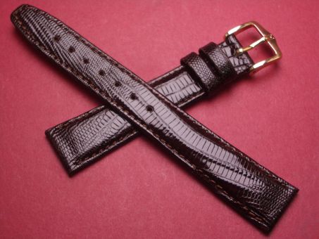 Hirsch Uhren-Armband, Eidechsenleder, 17mm im Verlauf auf 14mm, Farbe: dunkelbraun glänzend 