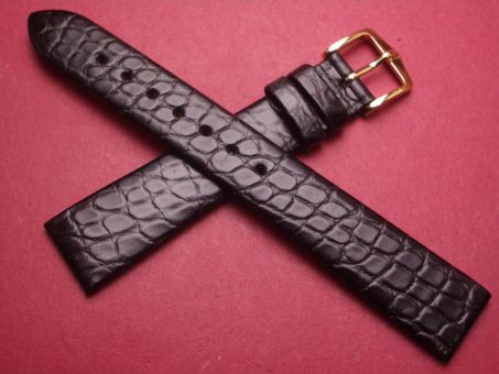 Hirsch Uhren-Armband, Krokoleder, 17mm im Verlauf auf 14mm, Farbe: schwarz matt 