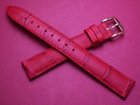Hirsch Uhren-Armband, Kalbsleder mit Krokoprägung, 14mm im Verlauf auf 12mm, Farbe: rot matt 