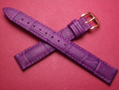 Hirsch Uhren-Armband, Kalbsleder mit Krokoprägung, 14mm im Verlauf auf 12mm, Farbe: lila matt 